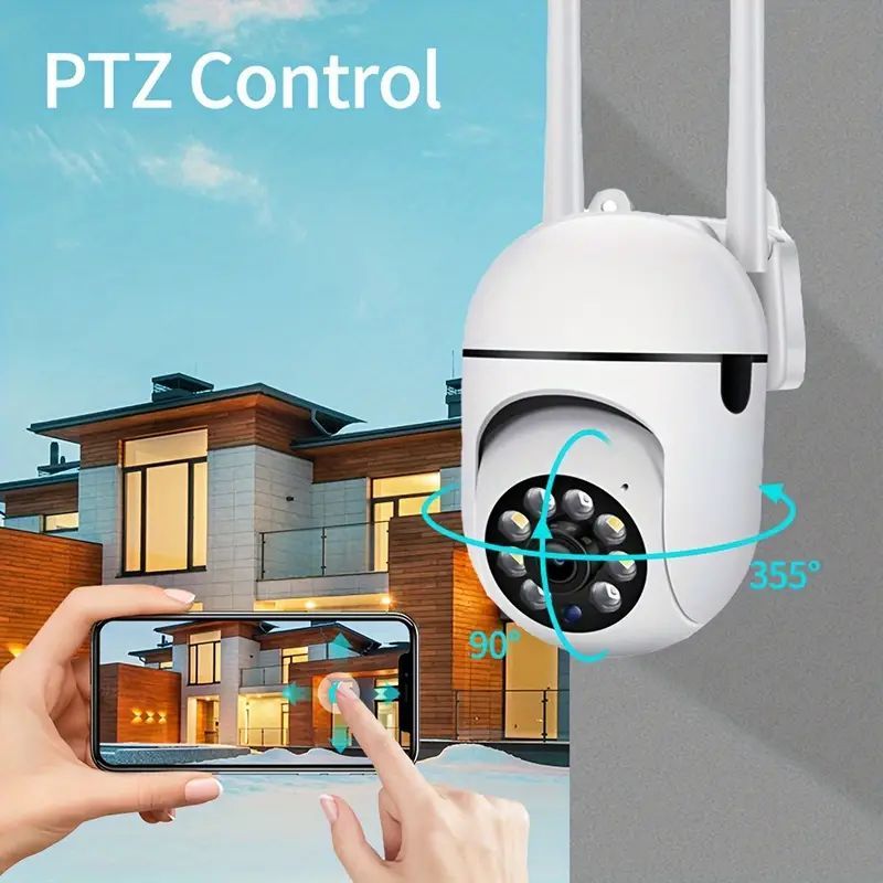 1pc Wireless Security Camera, 2MP 1080P PTZ IP Camera With 350-Degree Horizontal & 90-Degree Vertical Rotation, 2.4G WiFi, Automatic Tracking Alarm, Two-Way Voice, Color Night Vision With Floodlight AI Sports, Smart Home Surv