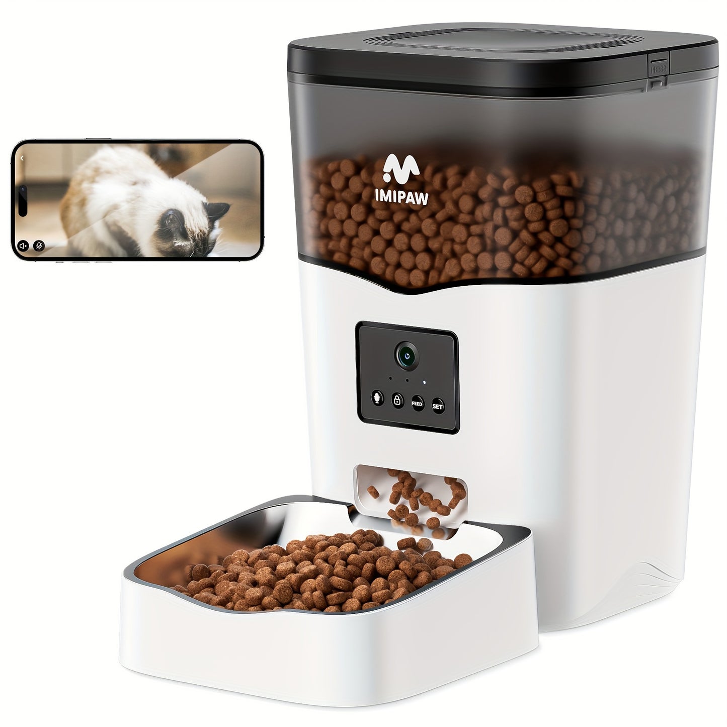 IMIPAW 3L Smart WiFi Pet Feeder - Automatic Cat & Dog Food Dispenser with App Control, Up to 20 Meals per Day, USB-Powered