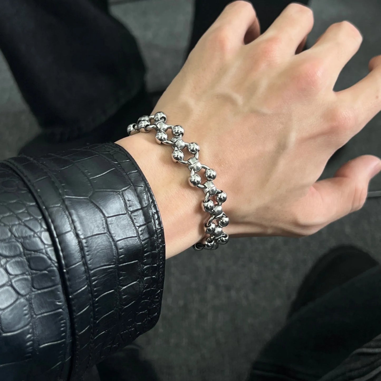 VAF 17/19/21CM Heavy Industry Punk Hollow Steel Bead Bracelet Width 13.5mm Stainless Steel Men's Non-fading Hip-hop Jewelry