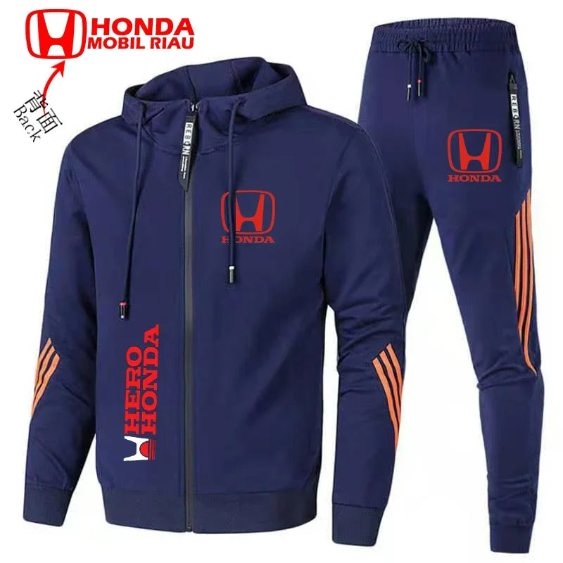 Honda Logo Print Motorcycle Riding Suit Men's Suit Honda Car Logo Racing Suit Zipper Work Jacket Trousers Two-piece Suit