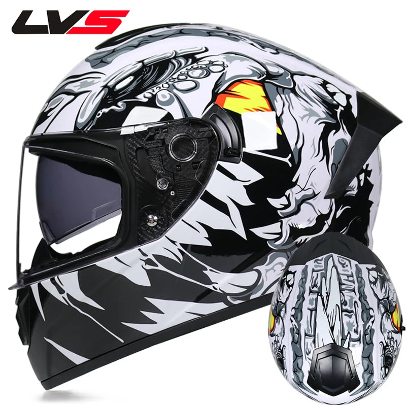 Motorcycle Helmet four seasons LVS Professional racing dual lens safety helmet motorcycle full face protector, approved by DOT