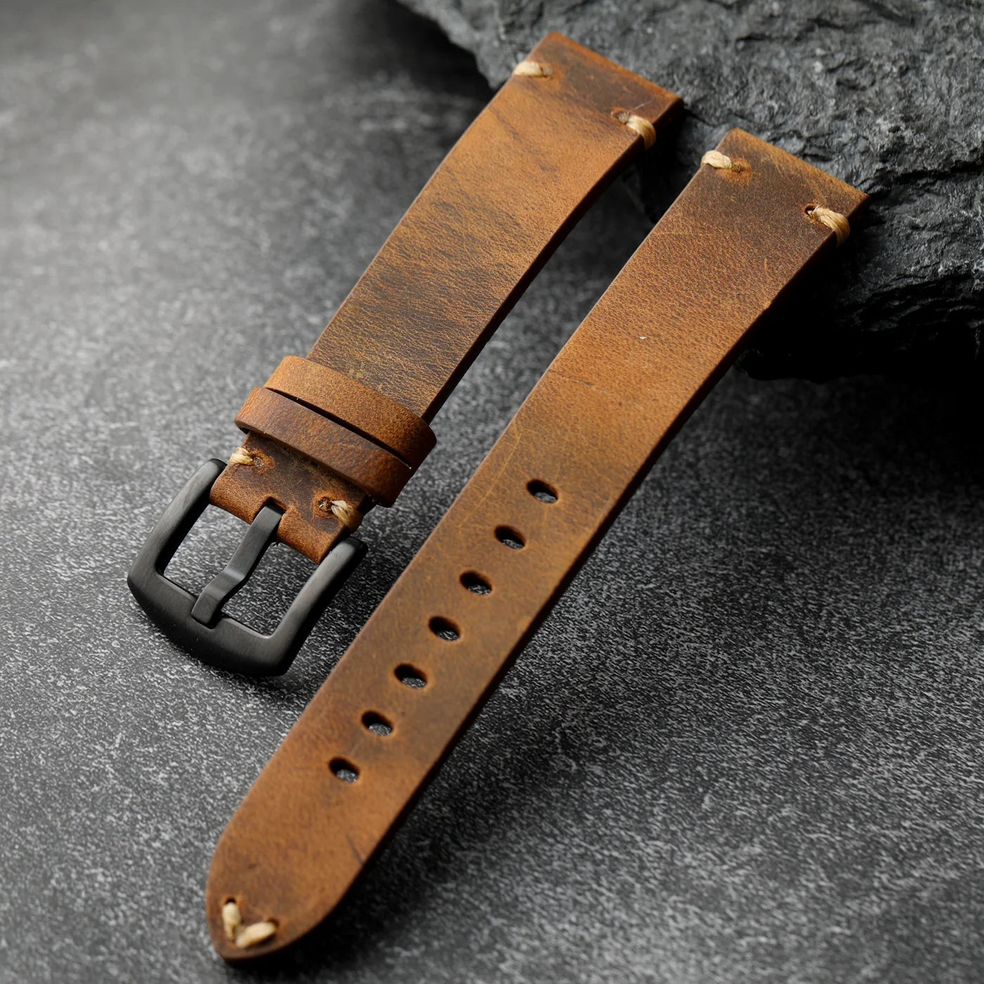 Handmade vintage men's leather strap, 18 19 20 21 22MM brown black soft strap, suitable for mechanical antique sports watches