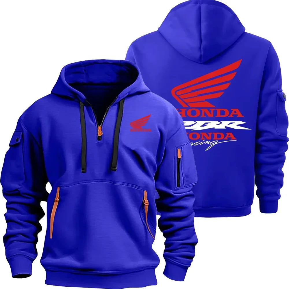 Honda Motorcycle Fashion Hoodie for Men Sweatshirt Honda Logo Racing Suit Hooded Zip Top and Pockets