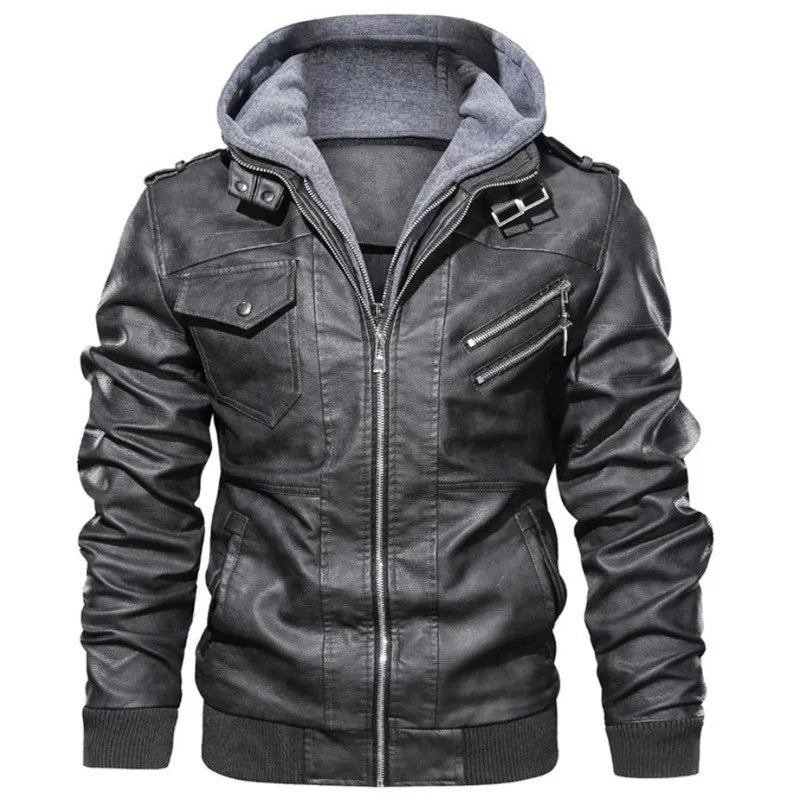 Motorcycle Leather Jackets Casual Fashion Motorcycle Coat Slim Fit Lapel Waterproof Jackets Autumn Anti-wind Leather Coat Male