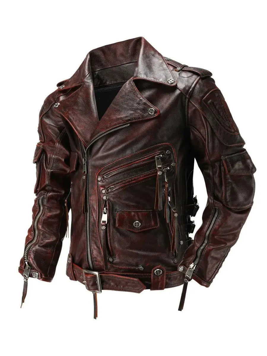 Copersian Men's Natural Leather Motorcycle Jacket Top Layer Causal Vintage Retro Moto Suit Leather Coat Dropshipping Factory