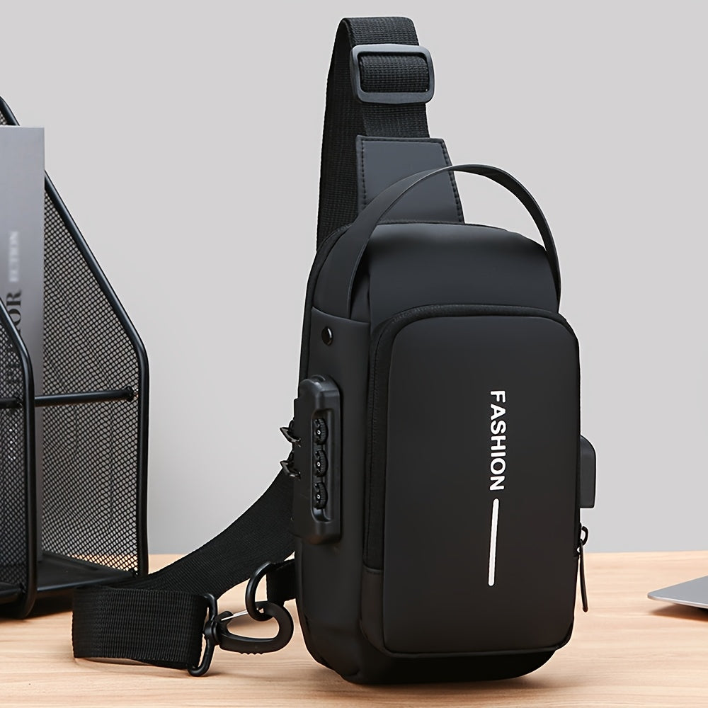 A Simple Crossbody Bag for Women, Featuring a Motorcycle Style And a Shoulder Strap with a Combination Lock.