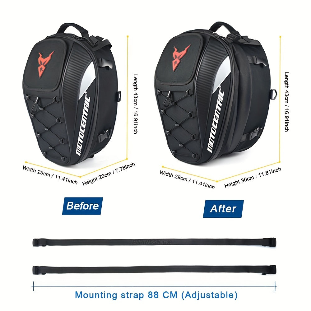 MOTOCENTRIC Waterproof Motorcycle Tail Bag Multi-functional Durable Rear Seat Bag 37L High Capacity Rider Helmet Backpack