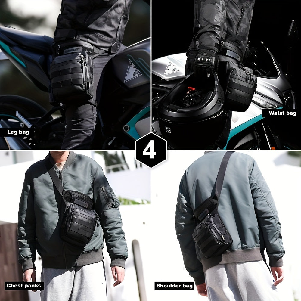 Black Motorcycle Drop Leg Bag Motor Waist Bag 3L Thigh Belt Hip Bum Motorbike Cycling Outdoor Riding Hiking Climbing Travel Cell/Mobile Phone Purse Fanny Pack Bag Multifunction Chest Bag Shoulder Bag