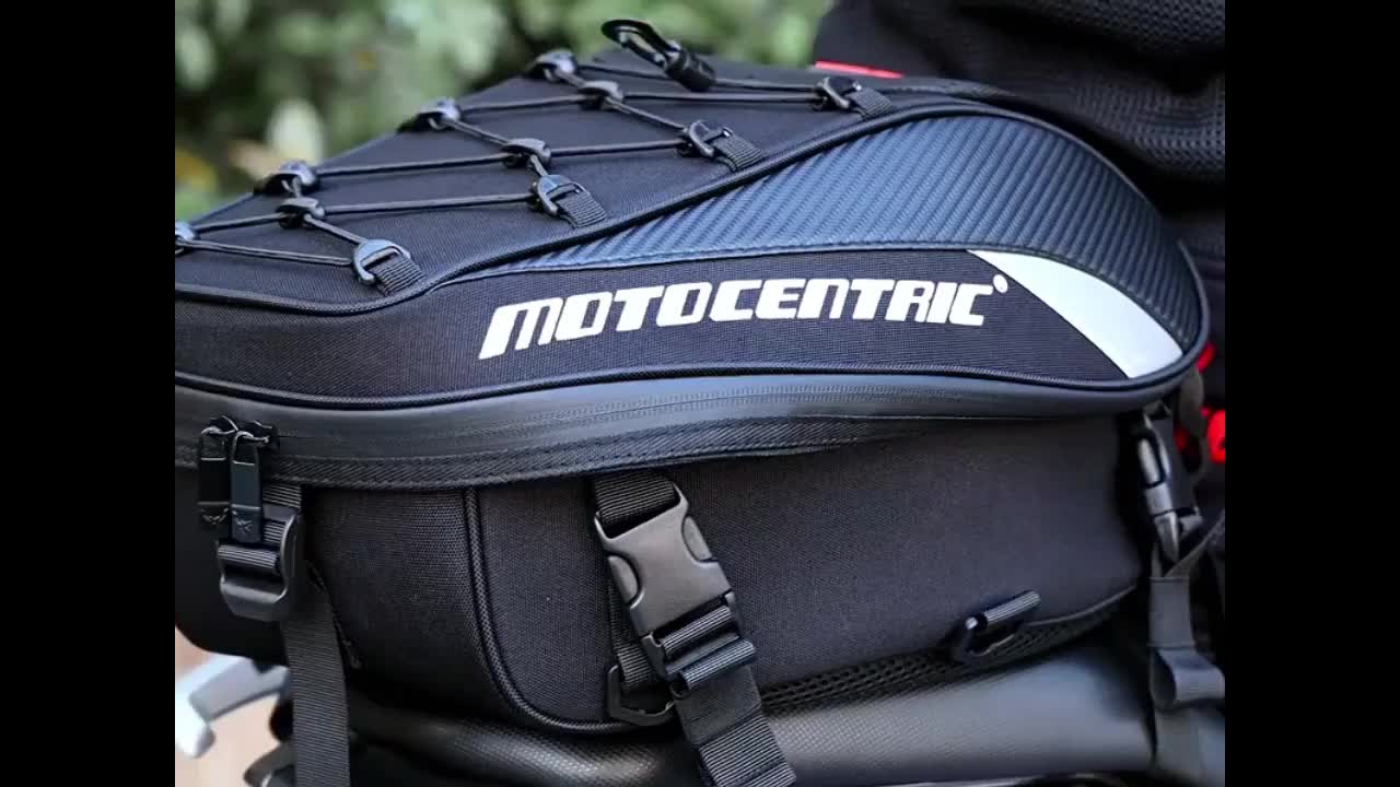 MOTOCENTRIC Waterproof Motorcycle Tail Bag Multi-functional Durable Rear Seat Bag 37L High Capacity Rider Helmet Backpack