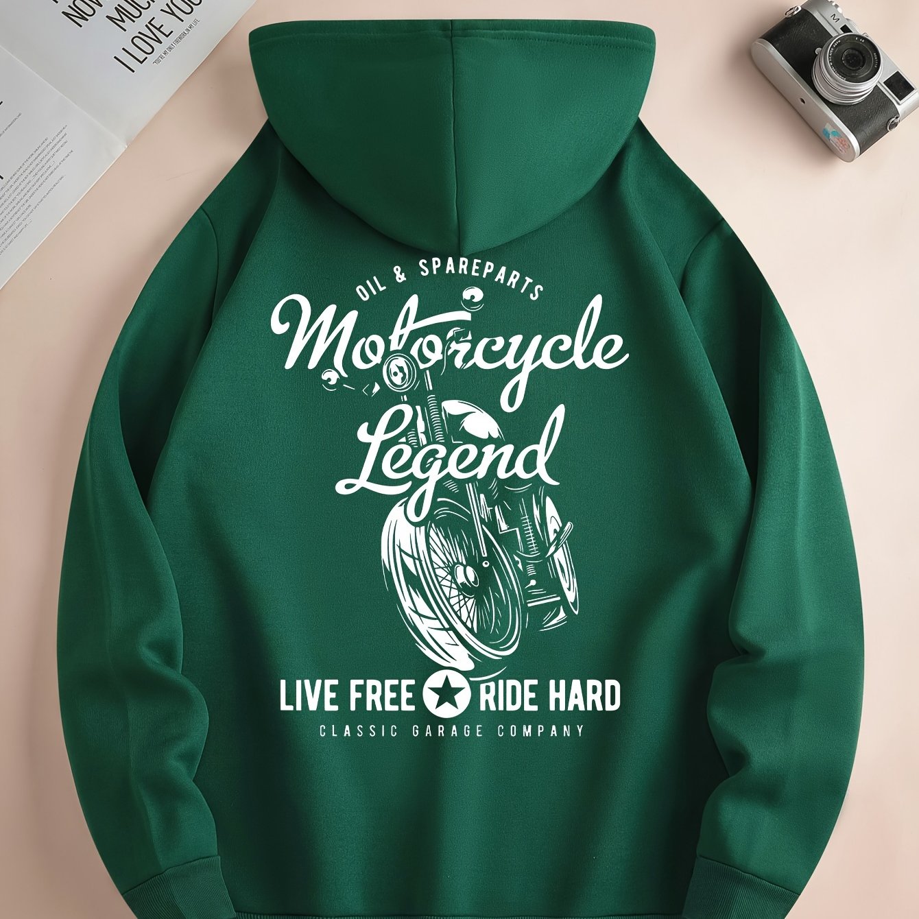 Hoodies Street Casual Sports And Fashionable With Kangaroo Pocket Men's Long Sleeve Motorcycle Print Fleece Sweatshirt, Suitable For Outdoor Sports, For Autumn And Winter, Fashionable And Versatile, Can Be Paired With Hip-hop