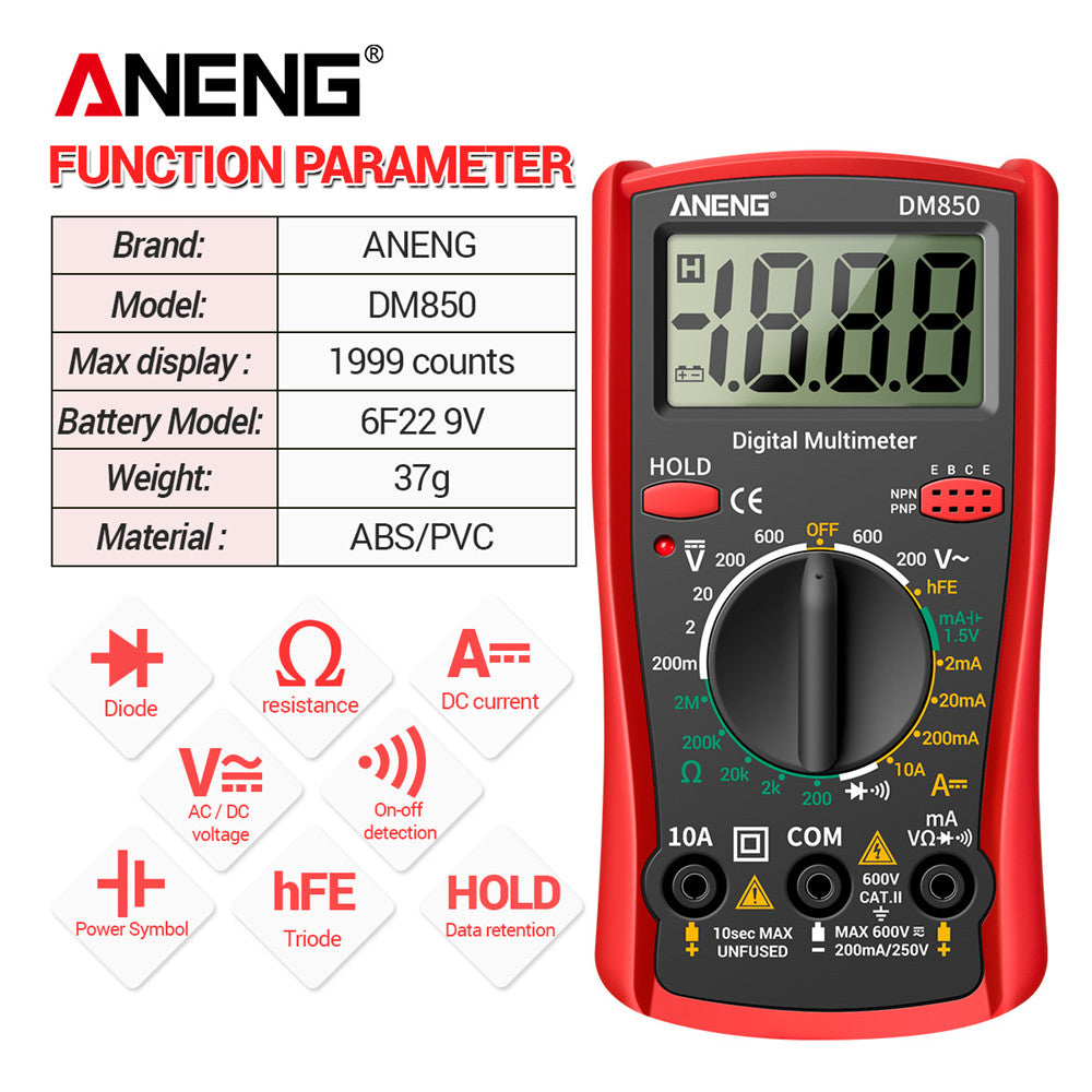 DM850 Automatic Professional Digital Multimeter 1999 Counts Auto AC/DC Voltage Tester Ohm Current Ammeter Detector Tool