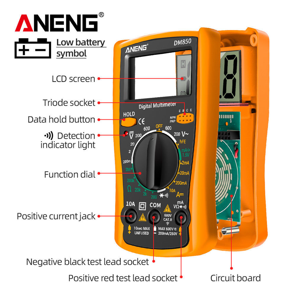 DM850 Automatic Professional Digital Multimeter 1999 Counts Auto AC/DC Voltage Tester Ohm Current Ammeter Detector Tool