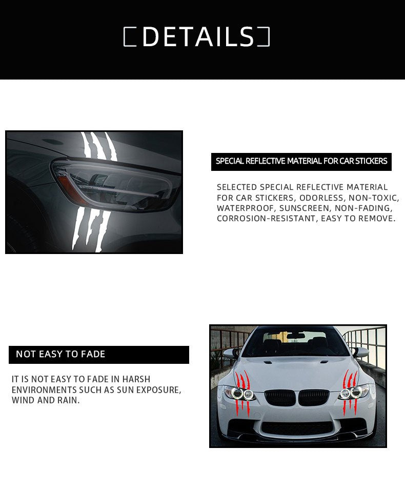 Motorcycle Car Sticker Universal Monster Claw Scratched Stripe Decal Marker Reflective Waterproof Moto Decoration Accessories