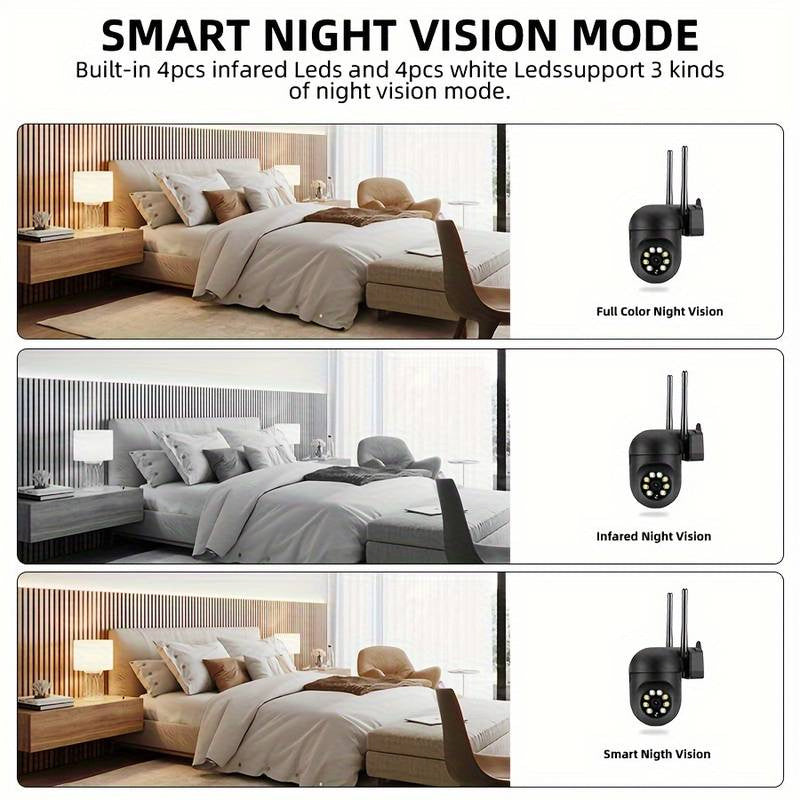 1pc Wireless Security Camera, 2MP 1080P PTZ IP Camera With 350-Degree Horizontal & 90-Degree Vertical Rotation, 2.4G WiFi, Automatic Tracking Alarm, Two-Way Voice, Color Night Vision With Floodlight AI Sports, Smart Home Surv