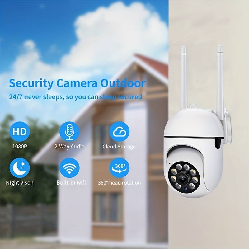 1pc Wireless Security Camera, 2MP 1080P PTZ IP Camera With 350-Degree Horizontal & 90-Degree Vertical Rotation, 2.4G WiFi, Automatic Tracking Alarm, Two-Way Voice, Color Night Vision With Floodlight AI Sports, Smart Home Surv