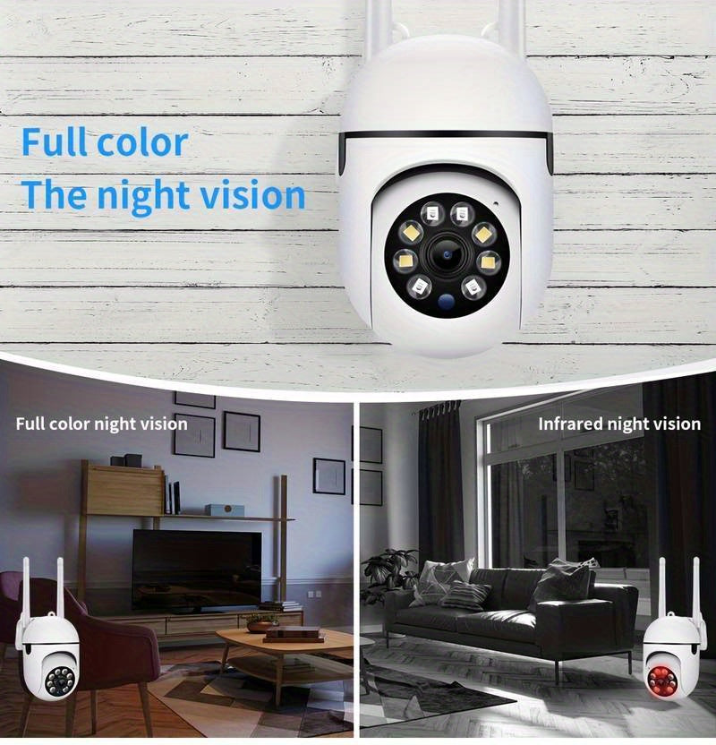 1pc Wireless Security Camera, 2MP 1080P PTZ IP Camera With 350-Degree Horizontal & 90-Degree Vertical Rotation, 2.4G WiFi, Automatic Tracking Alarm, Two-Way Voice, Color Night Vision With Floodlight AI Sports, Smart Home Surv