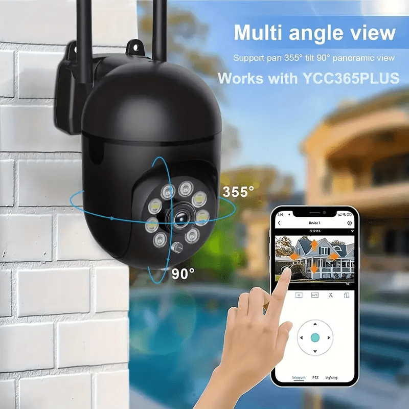 1pc Wireless Security Camera, 2MP 1080P PTZ IP Camera With 350-Degree Horizontal & 90-Degree Vertical Rotation, 2.4G WiFi, Automatic Tracking Alarm, Two-Way Voice, Color Night Vision With Floodlight AI Sports, Smart Home Surv