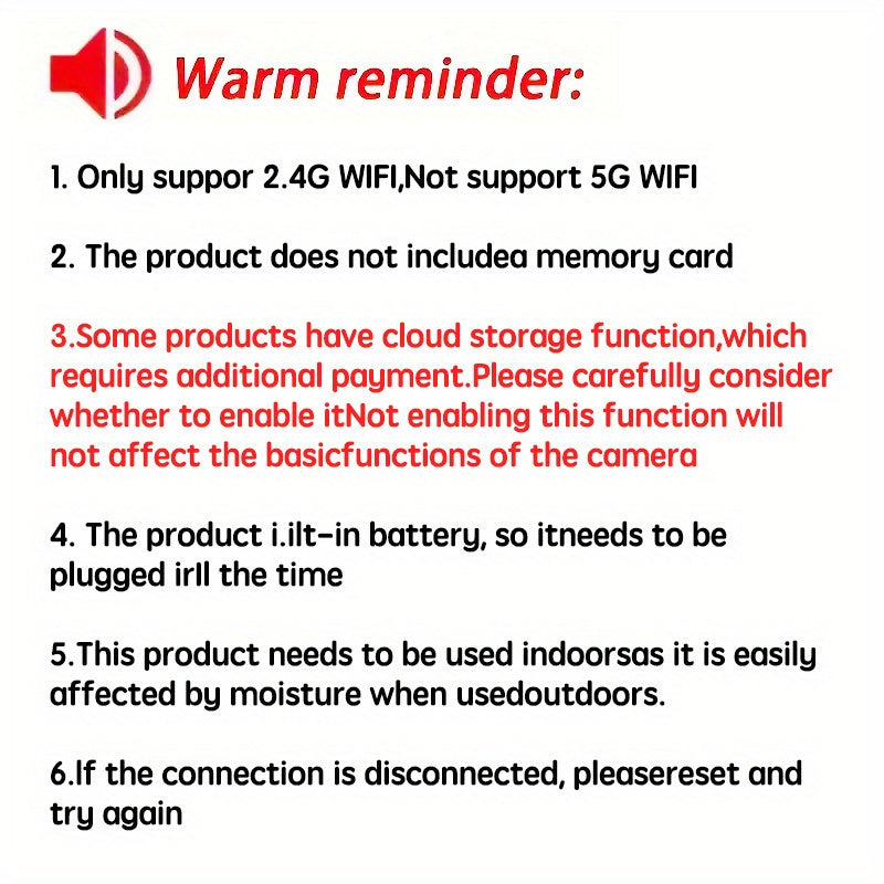 Smart 2.4Ghz WiFi Security Camera: Remote Viewing, Wireless, USB Charging, Suitable for Office, Restaurant, Renovation, Dry, Indoor Use