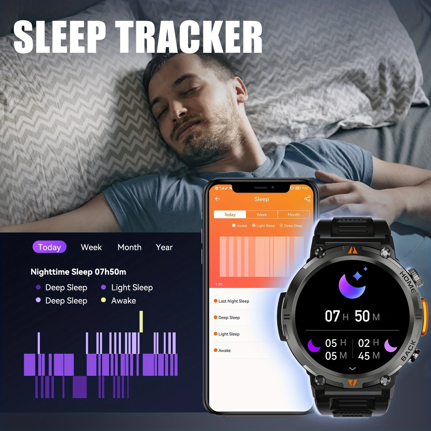 JELLOO Smart Watch With Flashlight, 3.68 Cm Touch Screen Smartwatch (Answer/Make Calls) For Men Fitness Tracker Watch Compatible With Android/iPhon// IOS