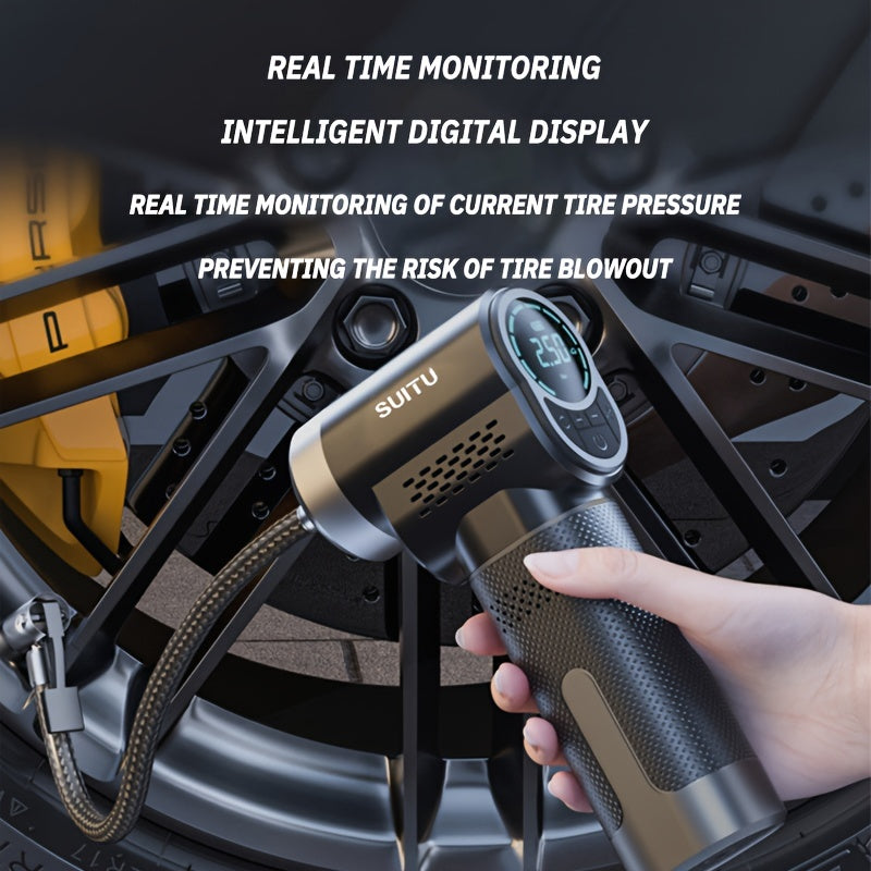 150PSI Handheld Air Compressor Electric Wireless Portable Tire Inflator Pump Digital Display LED Lighting, For Car Motorcycle Bicycle Balls