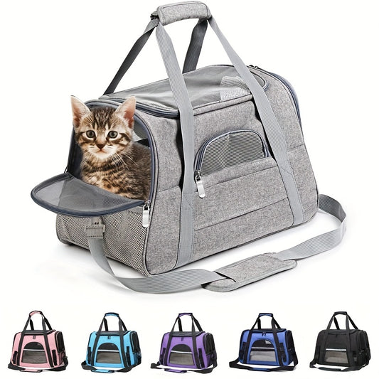 Portable Cat Carrier with Plush Mat - Large Capacity Breathable Travel Bag for Pet Outings, Zipper Closure, Ventilated Mesh & Soft Lining, Secure Straps for Car & Outdoor Use, Cat Travel Carrier, Secure Latching System