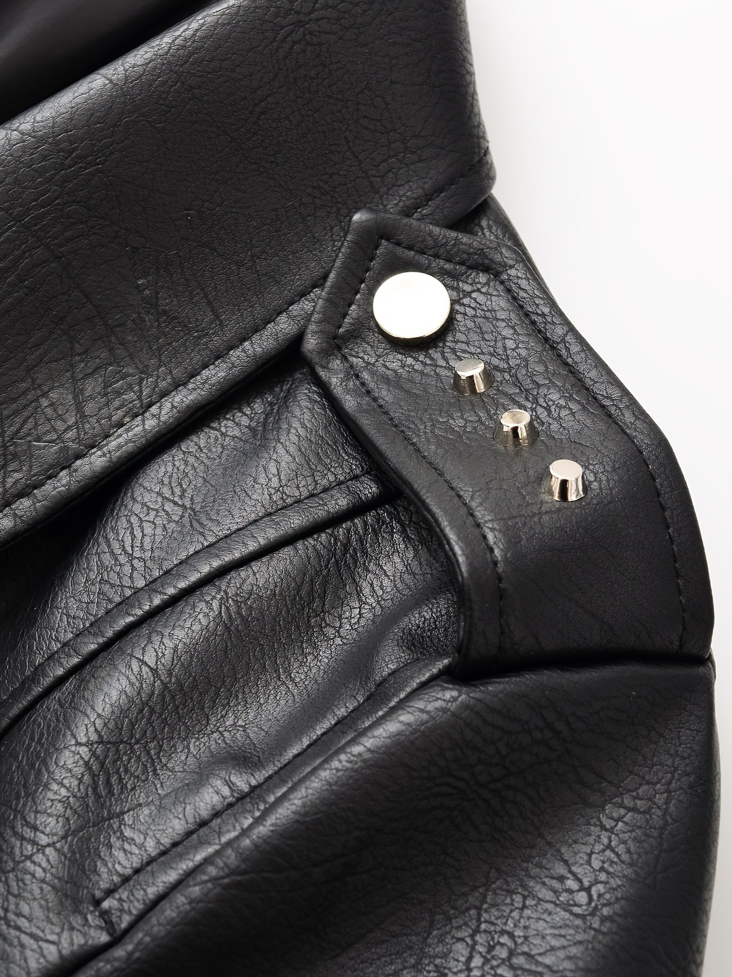 Women'S Black Faux Leather Jacket with "" & "STRUGGLE" Print, Motorcycle-Inspired Streetwear, Zipper Front, Shoulder Pads, and Decorative Studded Details - Spring/Fall Casual Style, Motorcycle Jacket, Spring Outerwear, Edgy F