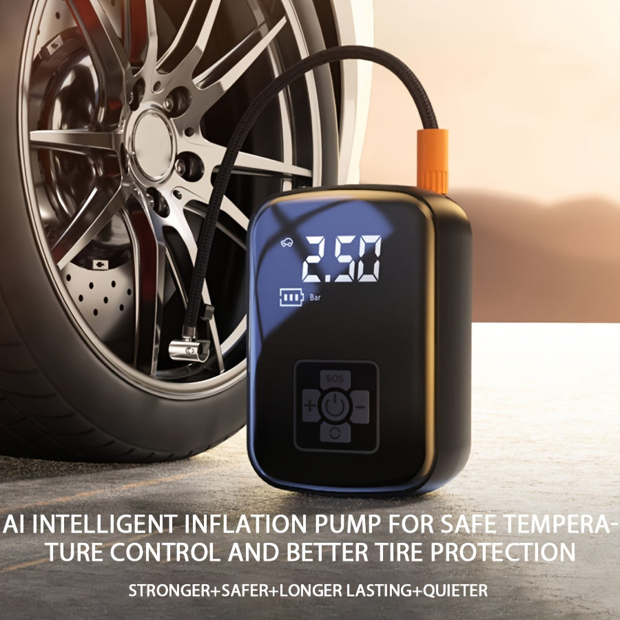 1pc Digital Display Portable Air Compressor Pump with LED Light, USB Charging, Rechargeable Lithium Battery, for Tire Inflation, Car/Bike/Motorcycle/Ball, Quieter & Longer Lasting, Intelligent Temperature Control