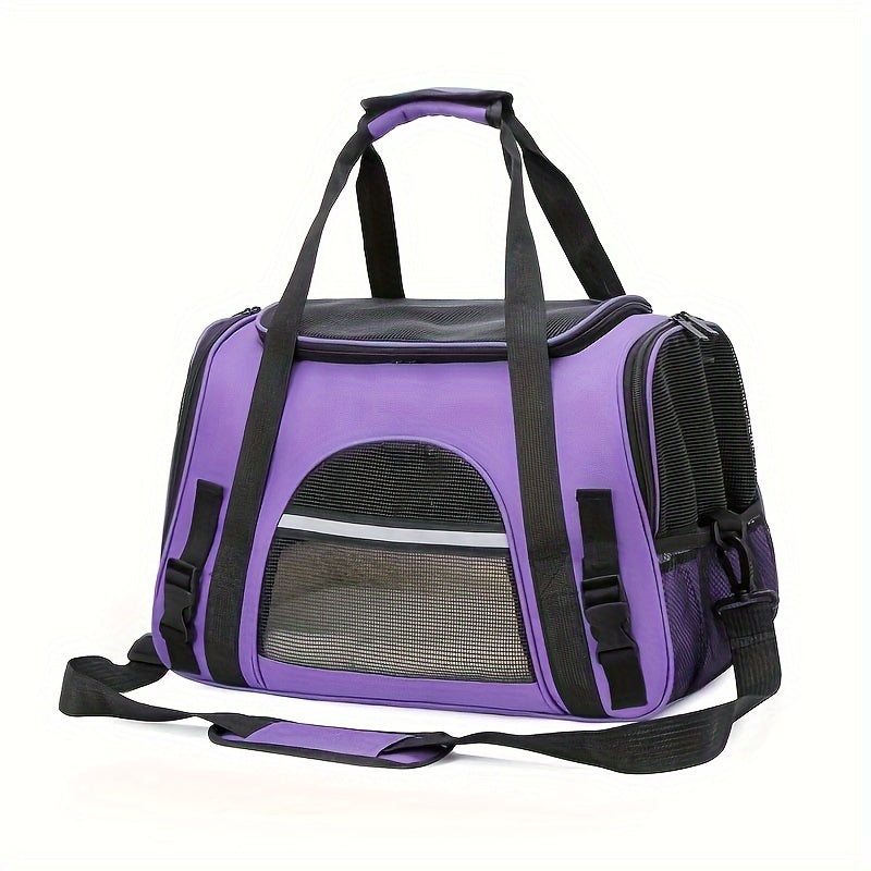 Portable Cat Carrier with Plush Mat - Large Capacity Breathable Travel Bag for Pet Outings, Zipper Closure, Ventilated Mesh & Soft Lining, Secure Straps for Car & Outdoor Use, Cat Travel Carrier, Secure Latching System