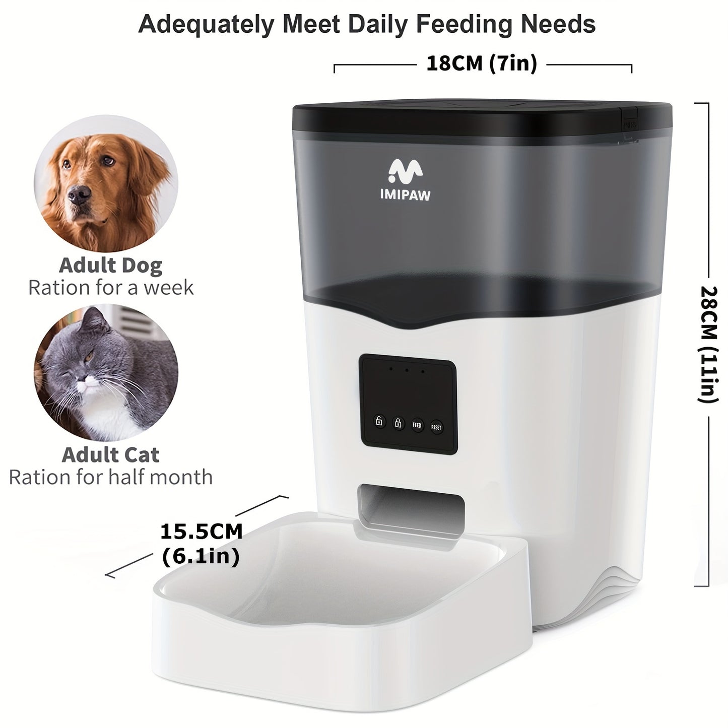 IMIPAW 3L Smart WiFi Pet Feeder - Automatic Cat & Dog Food Dispenser with App Control, Up to 20 Meals per Day, USB-Powered