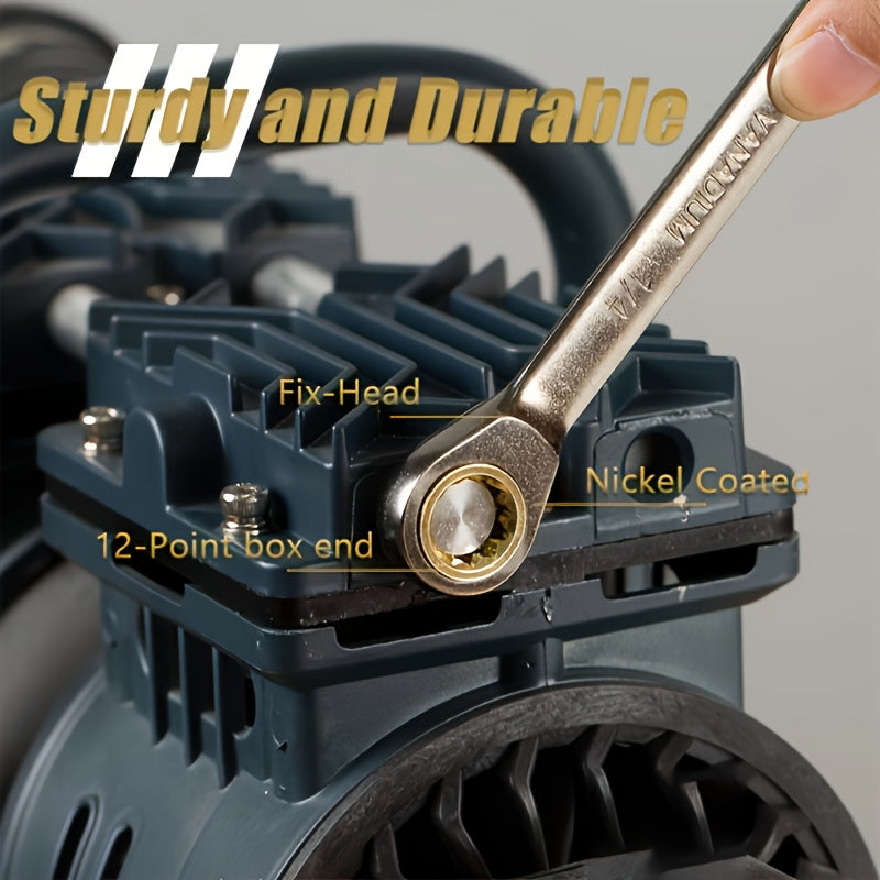 Black Nickel Fixed Head Ratchet Metric Wrench Set 6-19mm with Rolling Bag 72 Teeth Industrial Chrome Vanadium Steel Material Rust-Resistant for Motorcycle and Bicycle Repair