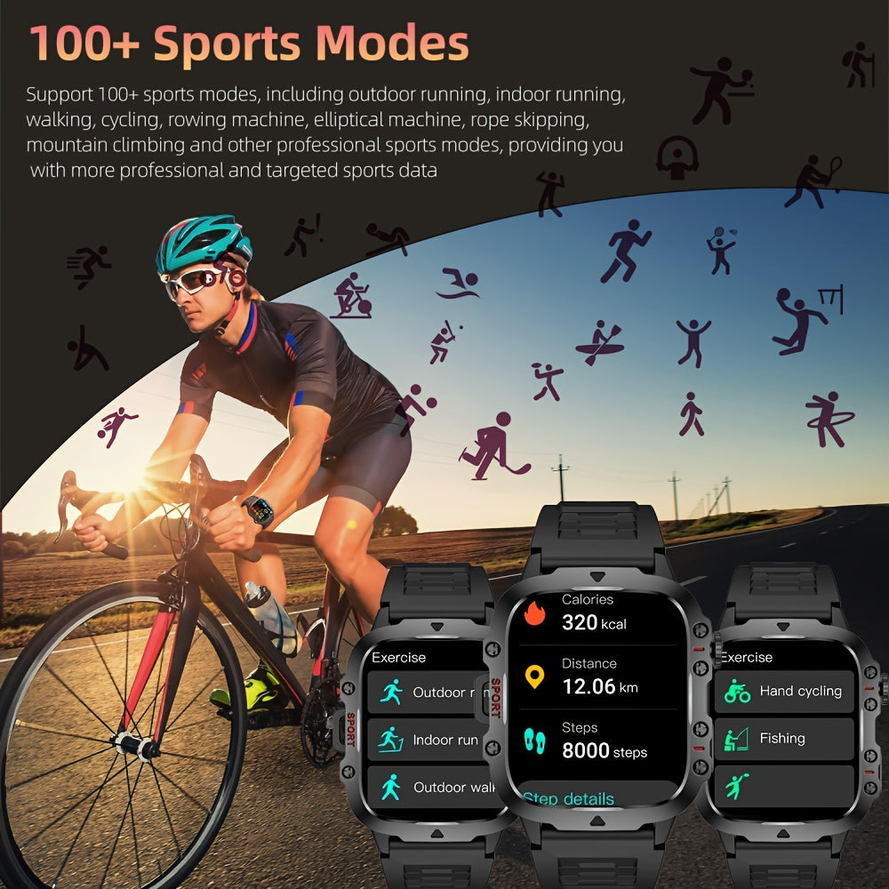 Purspo Outdoor Smartwatch (Answer/Make Calls), 4.98cm Smart Watch For IPhone And Android Phones, Waterproof Sport Watch With Lock-Screen/100+Sport Modes/Long Battery Life/Weather Forecast/Alarm Clock/ Good Gifts For Sportsmen