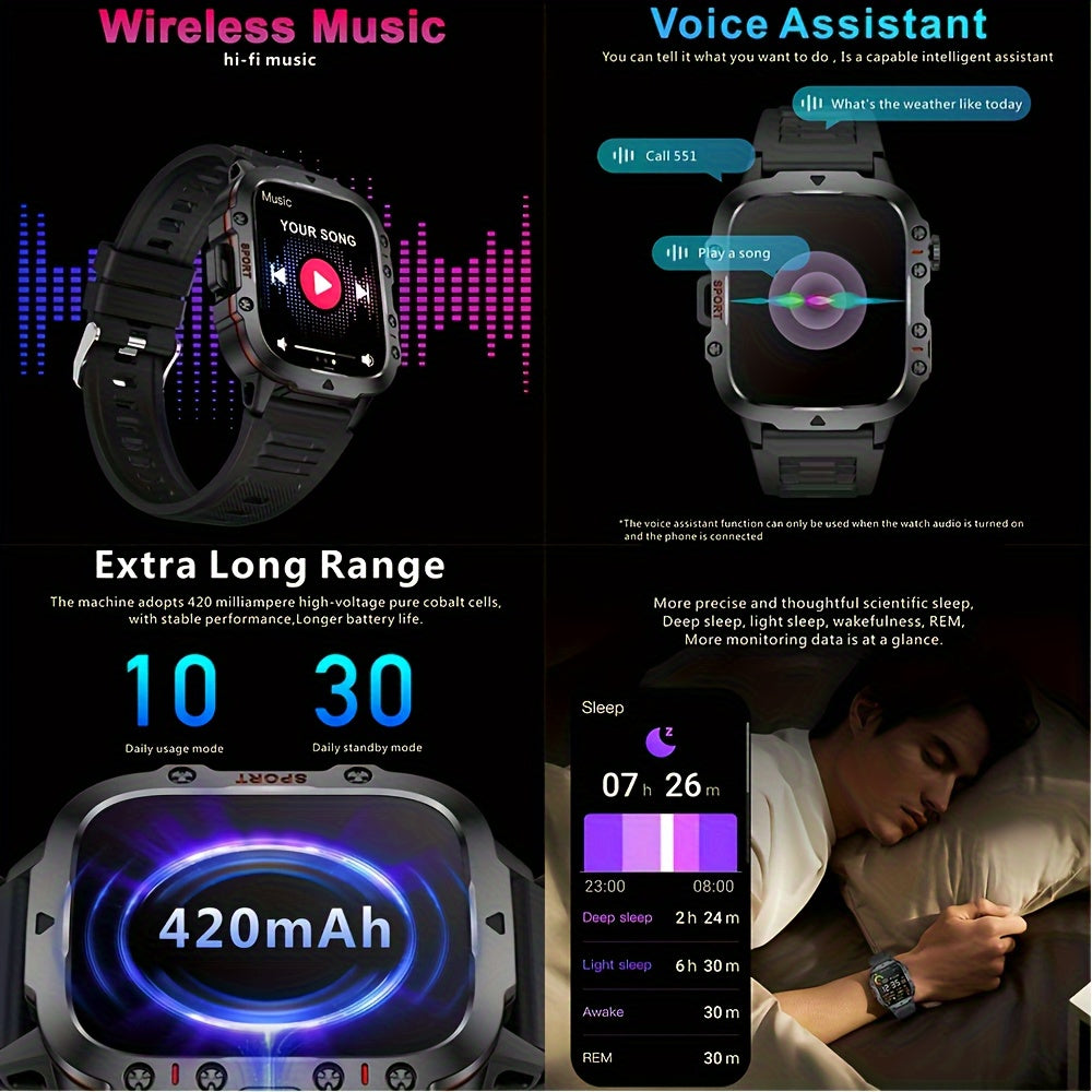 Purspo Outdoor Smartwatch (Answer/Make Calls), 4.98cm Smart Watch For IPhone And Android Phones, Waterproof Sport Watch With Lock-Screen/100+Sport Modes/Long Battery Life/Weather Forecast/Alarm Clock/ Good Gifts For Sportsmen