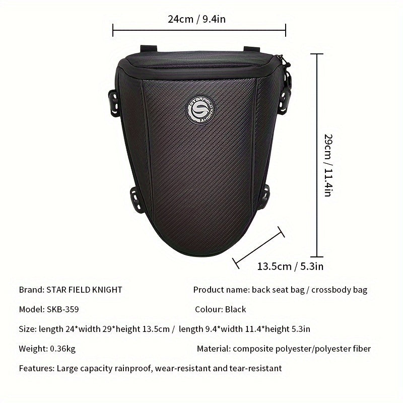 STAR FIELD KNIGHT Motorcycle Rear Seat Bag, Waterproof Multifunctional ATV Tail Bag with Large Capacity, Rainproof Riding Companion Crossbody Bag with Detachable Rain Cover