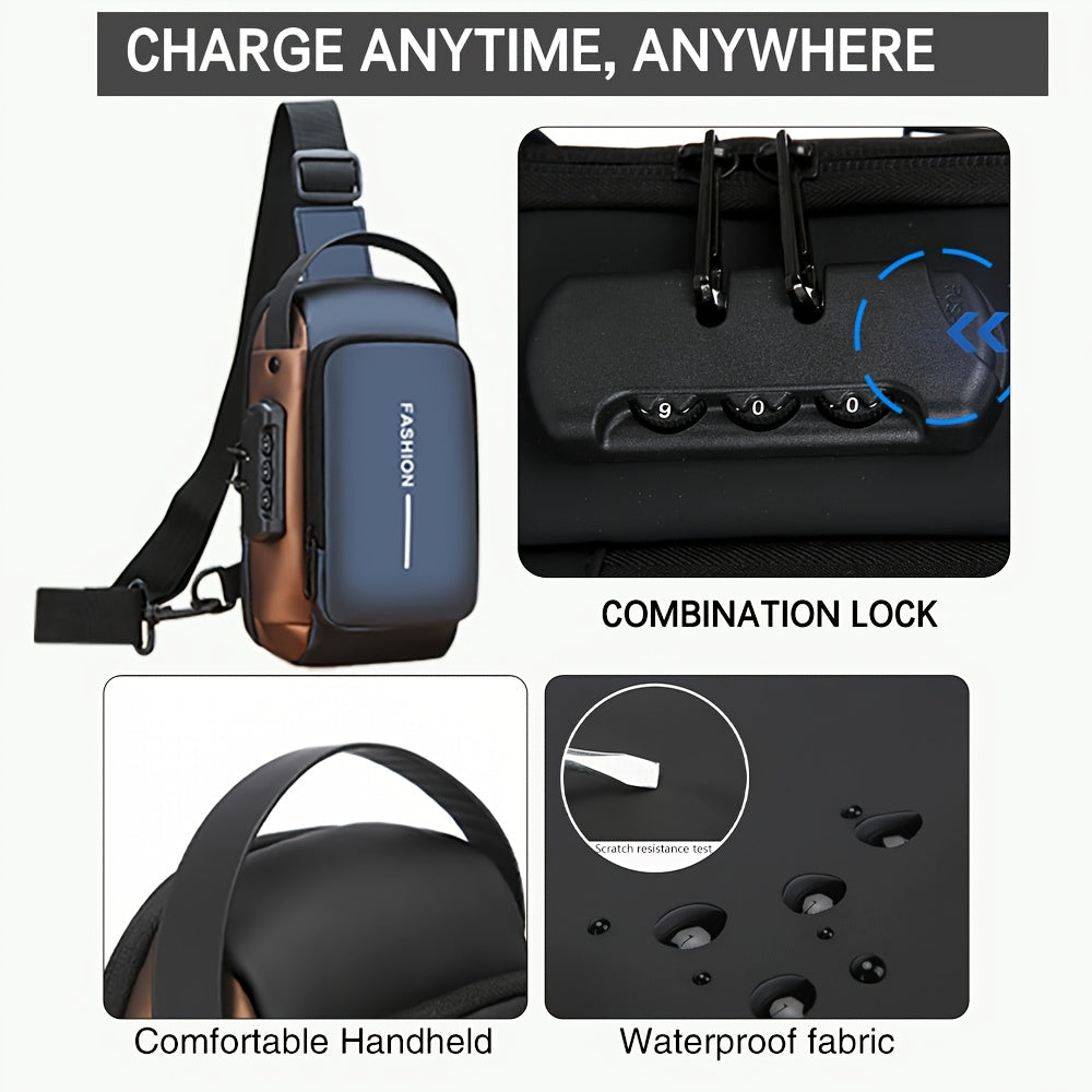 A Simple Crossbody Bag for Women, Featuring a Motorcycle Style And a Shoulder Strap with a Combination Lock.