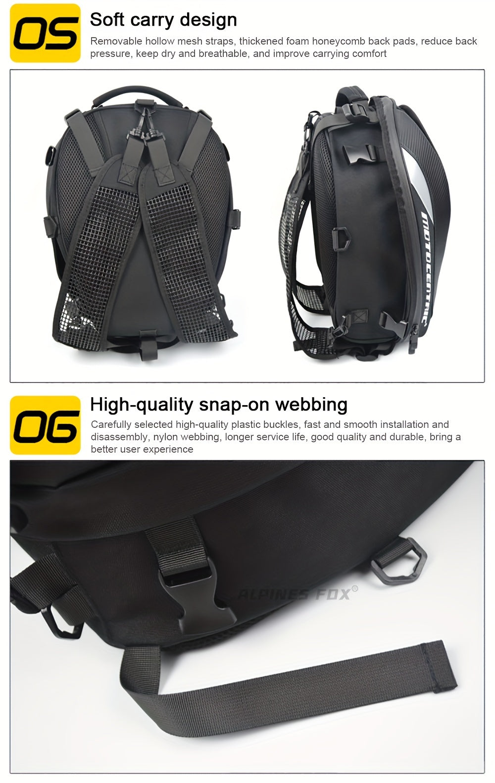 MOTOCENTRIC Waterproof Motorcycle Tail Bag Multi-functional Durable Rear Seat Bag 37L High Capacity Rider Helmet Backpack