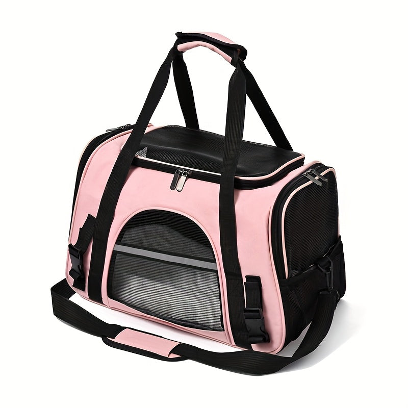 Portable Cat Carrier with Plush Mat - Large Capacity Breathable Travel Bag for Pet Outings, Zipper Closure, Ventilated Mesh & Soft Lining, Secure Straps for Car & Outdoor Use, Cat Travel Carrier, Secure Latching System