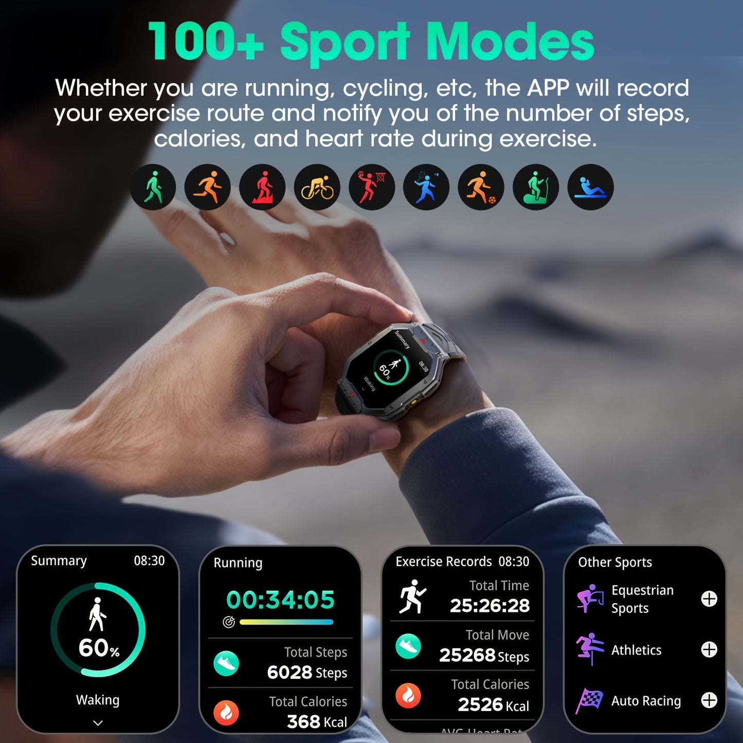 Ultra-clear Large-screen Smart Watch, Battery Life, Magnetic Charging, Hundreds Of Sports Mndreds Of Sportodes, With Flashlight, Wireless Calls, Built-in Altitude Compass, For Men And Women