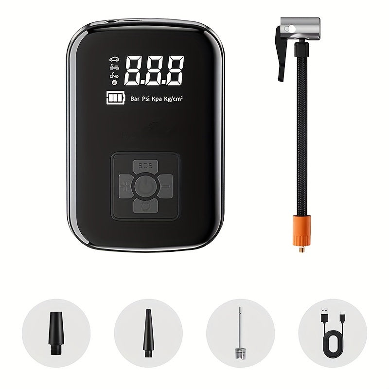 1pc Digital Display Portable Air Compressor Pump with LED Light, USB Charging, Rechargeable Lithium Battery, for Tire Inflation, Car/Bike/Motorcycle/Ball, Quieter & Longer Lasting, Intelligent Temperature Control