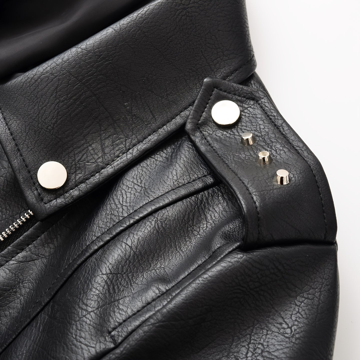 Women'S Black Faux Leather Jacket with "" & "STRUGGLE" Print, Motorcycle-Inspired Streetwear, Zipper Front, Shoulder Pads, and Decorative Studded Details - Spring/Fall Casual Style, Motorcycle Jacket, Spring Outerwear, Edgy F