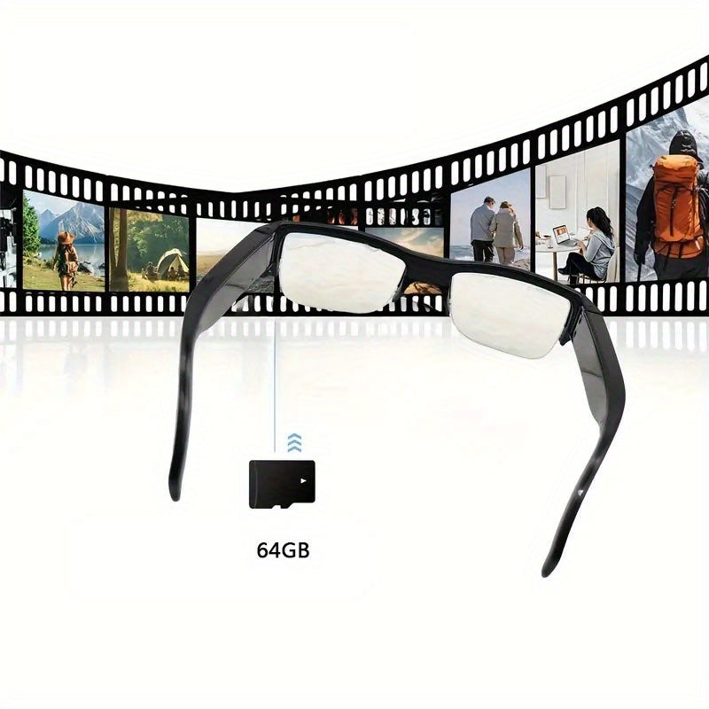 1080HD Video Smart Glasses with 64GB Body Camera Anti-Glare Lenses
