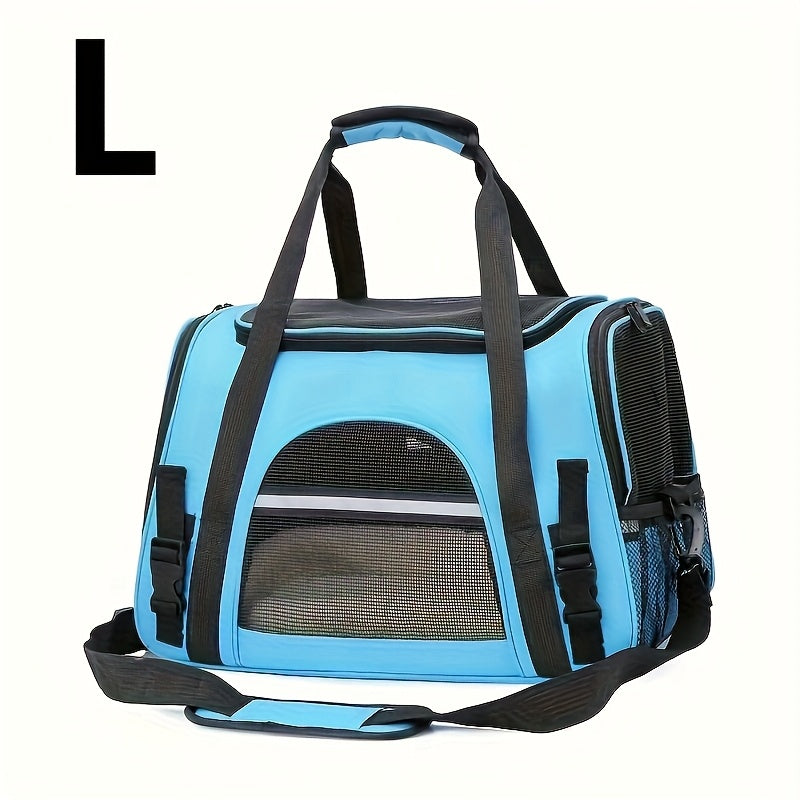 Portable Cat Carrier with Plush Mat - Large Capacity Breathable Travel Bag for Pet Outings, Zipper Closure, Ventilated Mesh & Soft Lining, Secure Straps for Car & Outdoor Use, Cat Travel Carrier, Secure Latching System
