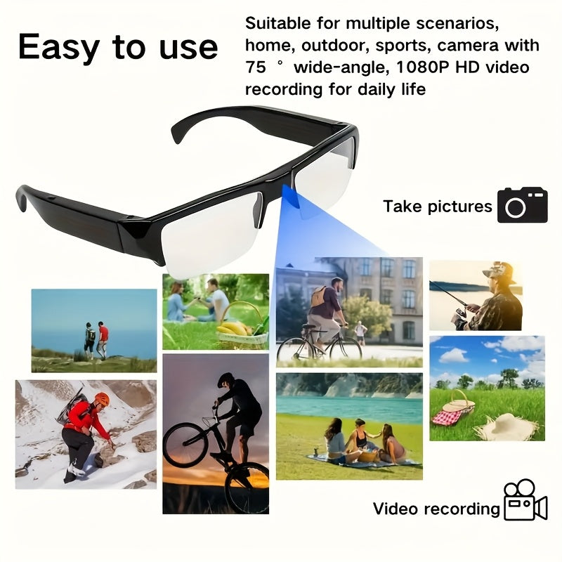 1080HD Video Smart Glasses with 64GB Body Camera Anti-Glare Lenses