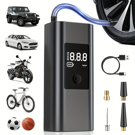 Portable Tire Inflator Air Compressor - 3000mAh Cordless Pump with Digital Pressure Gauge, LCD Display for Cars/Motorbikes/E-Bicycles/Balls, Powerful Air Pump, Air Pump For Vehicle, Air Pump For Motorcycle, Chargeable Air Com