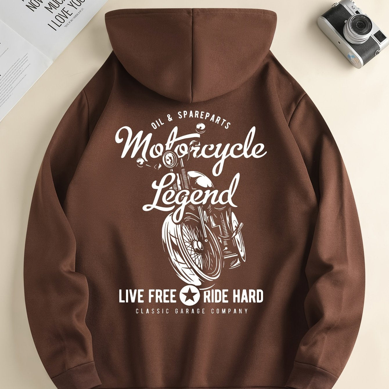 Hoodies Street Casual Sports And Fashionable With Kangaroo Pocket Men's Long Sleeve Motorcycle Print Fleece Sweatshirt, Suitable For Outdoor Sports, For Autumn And Winter, Fashionable And Versatile, Can Be Paired With Hip-hop