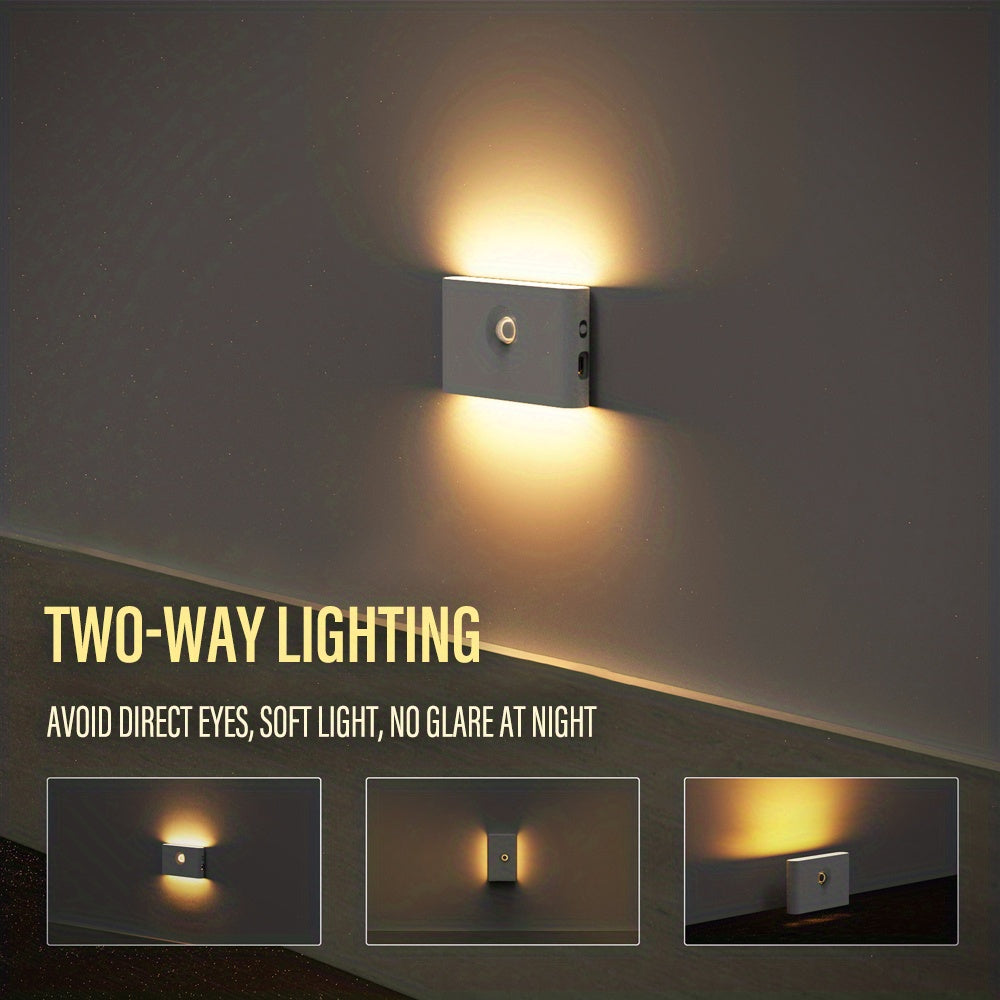 LED Smart Sensor Night Light Outdoor, Wireless USB Rechargeable Sensor Wall Light With Motion Sensor, Upper And Lower Glow To Protect Your Eyes Suitable For Outdoor Indoor, Gazebo, Patio, Bedroom, Hallway, Cabinet, Bathroom (