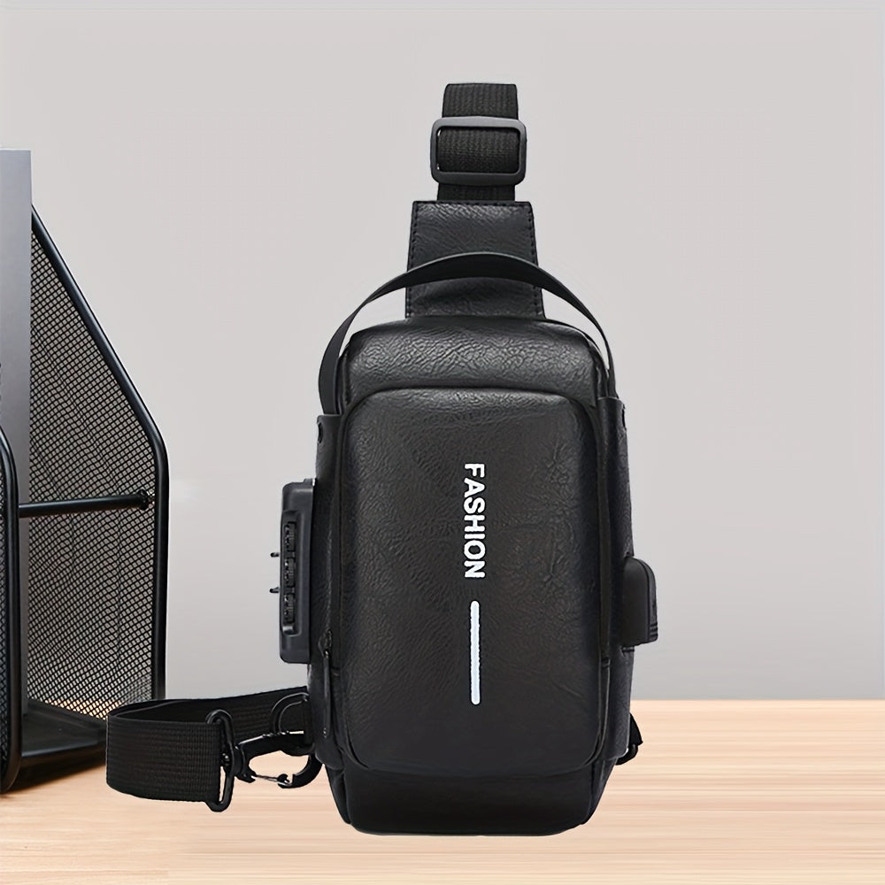 A Simple Crossbody Bag for Women, Featuring a Motorcycle Style And a Shoulder Strap with a Combination Lock.