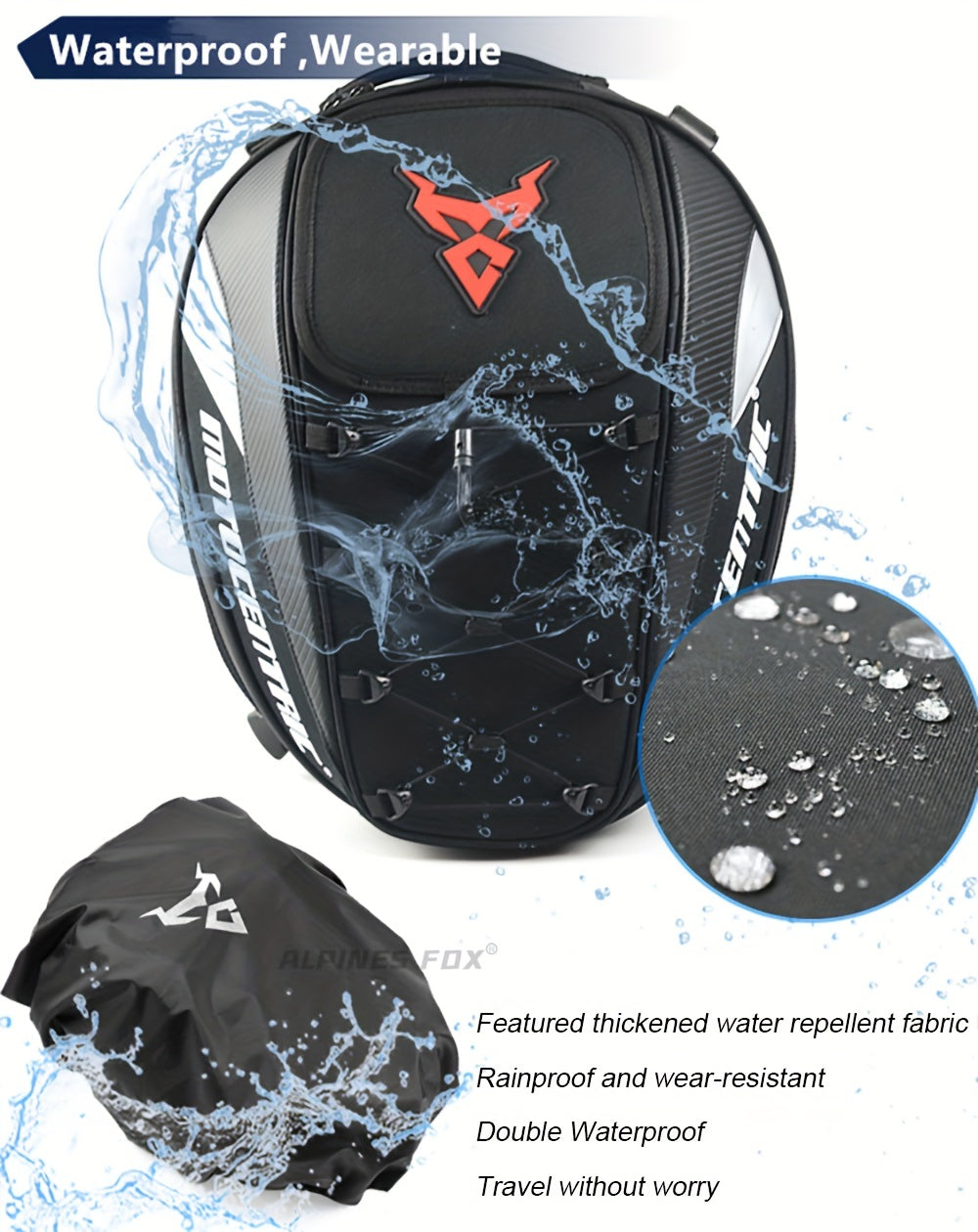 MOTOCENTRIC Waterproof Motorcycle Tail Bag Multi-functional Durable Rear Seat Bag 37L High Capacity Rider Helmet Backpack