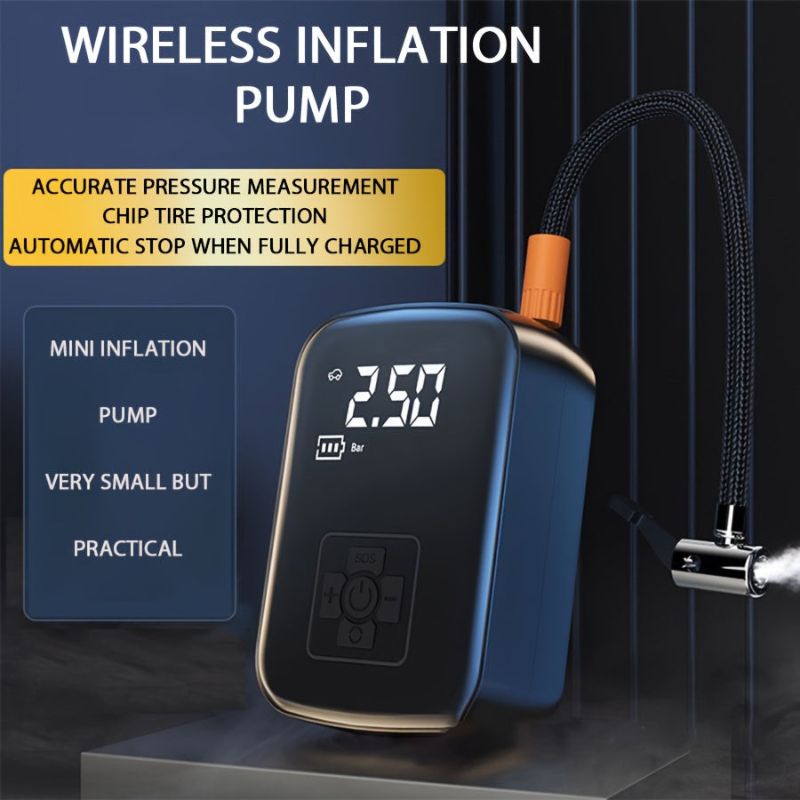 1pc Digital Display Portable Air Compressor Pump with LED Light, USB Charging, Rechargeable Lithium Battery, for Tire Inflation, Car/Bike/Motorcycle/Ball, Quieter & Longer Lasting, Intelligent Temperature Control