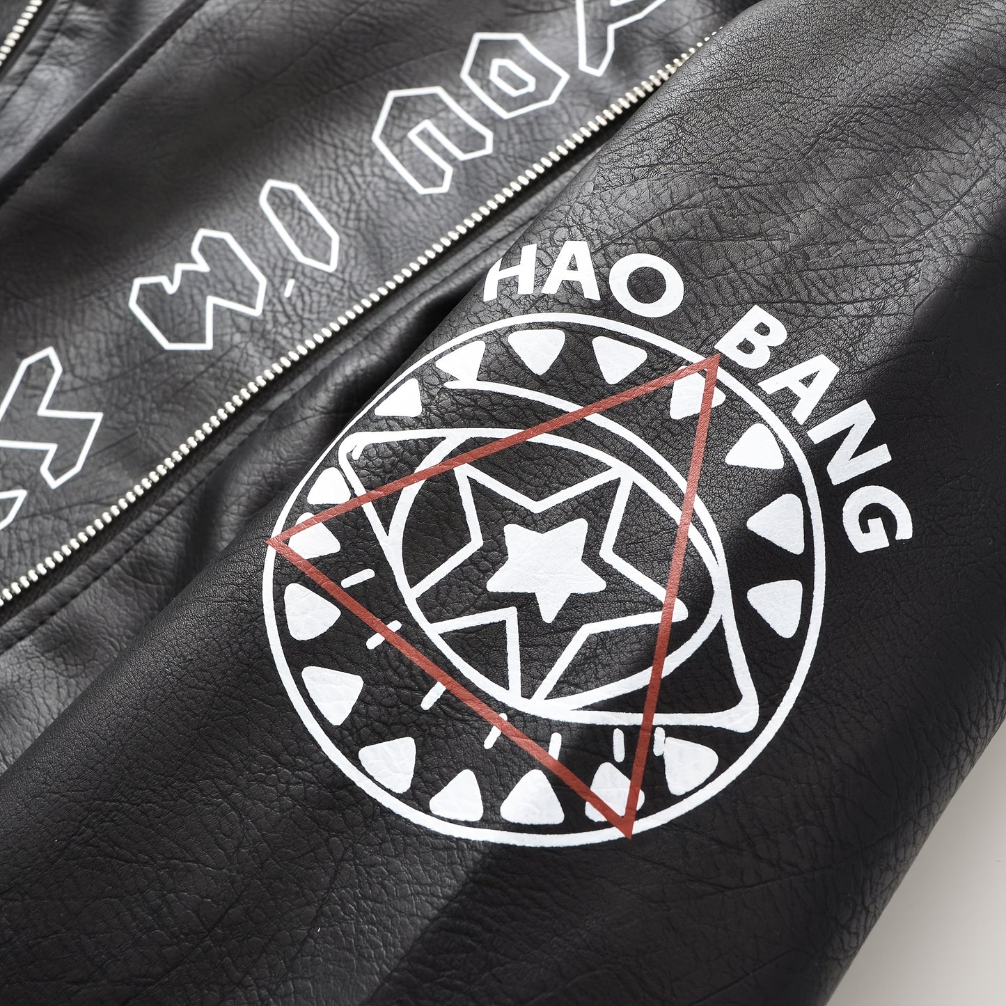 Women'S Black Faux Leather Jacket with "" & "STRUGGLE" Print, Motorcycle-Inspired Streetwear, Zipper Front, Shoulder Pads, and Decorative Studded Details - Spring/Fall Casual Style, Motorcycle Jacket, Spring Outerwear, Edgy F