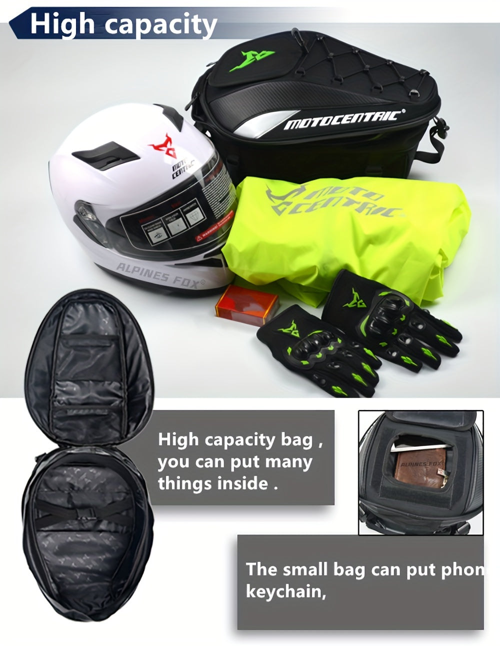 MOTOCENTRIC Waterproof Motorcycle Tail Bag Multi-functional Durable Rear Seat Bag 37L High Capacity Rider Helmet Backpack